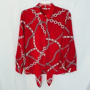 SUSAN GRAVER Chain Link Long Sleeve Tie Front Shirt